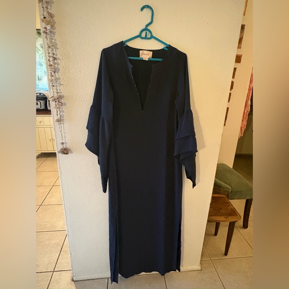 Figue Athena Crafton Navy Maxi Dress with Ruffled Sleeves, belt tie
IMMACULATE
